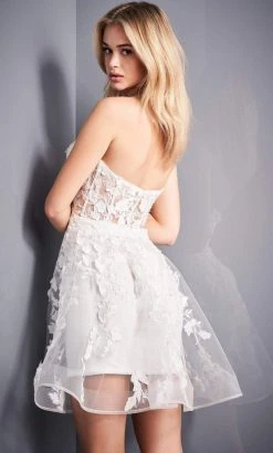 Jovani - 04109 Floral Appliques Illusion Corset Fit And Flare Dress