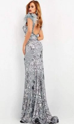 Jovani - 04228 V Neck Scoop Back Sequined Long Gown