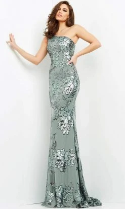 Jovani - 04331 Floral Sequin Embellished One Shoulder Fitted Gown