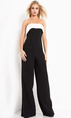 Jovani - 04355 Strapless Contrast Ruffle Jumpsuit