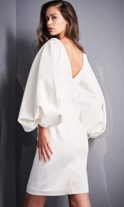 Jovani - 04370 Bubble Sleeve V-Neck Cocktail Dress