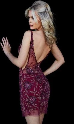 Jovani 04401 - Sheer Plunging V-neck Short Dress 6 Jovani 04401 - Sheer Plunging V-neck Short Dress