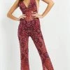 Jovani - 04402 V Neck See Through Beaded Jumpsuit 2 Jovani - 04402 V Neck See Through Beaded Jumpsuit