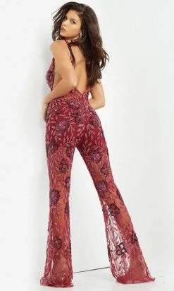 Jovani - 04402 V Neck See Through Beaded Jumpsuit 6 Jovani - 04402 V Neck See Through Beaded Jumpsuit