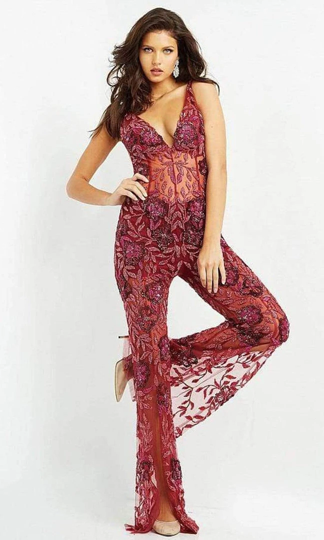 Jovani - 04402 V Neck See Through Beaded Jumpsuit 5 Jovani - 04402 V Neck See Through Beaded Jumpsuit