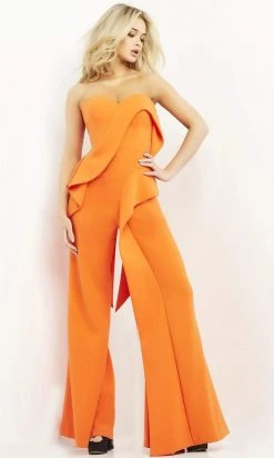 Jovani - 04427 Strapless Sweetheart Ruffle Wide Leg Jumpsuit 9 Jovani - 04427 Strapless Sweetheart Ruffle Wide Leg Jumpsuit