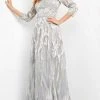 Jovani - 04435 Bateau Neck Embellished Long Dress