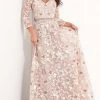 Jovani - 04451 Quarter Sleeve Floral Embroidered A-Line Gown
