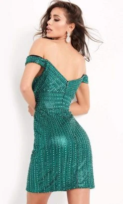 Jovani - 04583 Beaded Deep Off Shoulder Fitted Dress