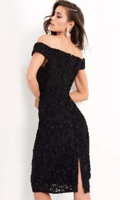 Jovani - 04763 Off-Shoulder Textured Lace Sheath Knee-Length Dress 10 Jovani - 04763 Off-Shoulder Textured Lace Sheath Knee-Length Dress