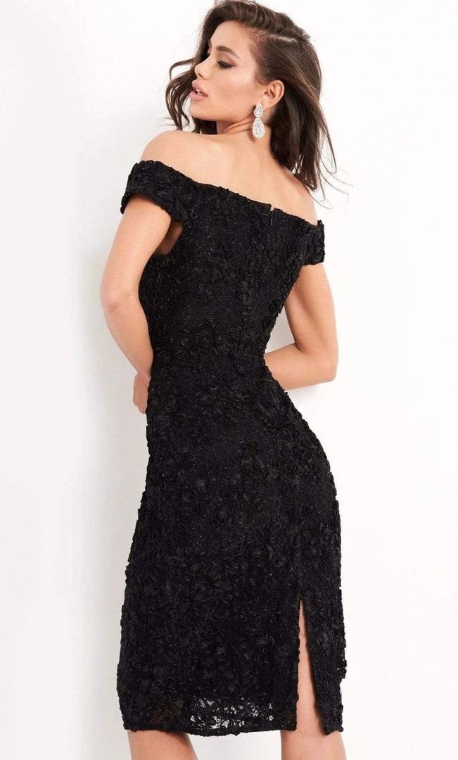 Jovani - 04763 Off-Shoulder Textured Lace Sheath Knee-Length Dress 4 Jovani - 04763 Off-Shoulder Textured Lace Sheath Knee-Length Dress