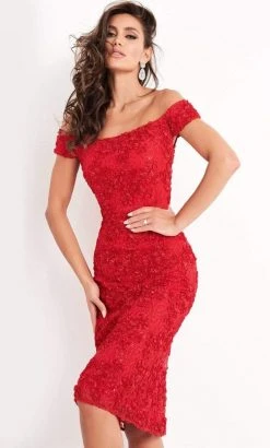 Jovani - 04763 Off-Shoulder Textured Lace Sheath Knee-Length Dress 15 Jovani - 04763 Off-Shoulder Textured Lace Sheath Knee-Length Dress