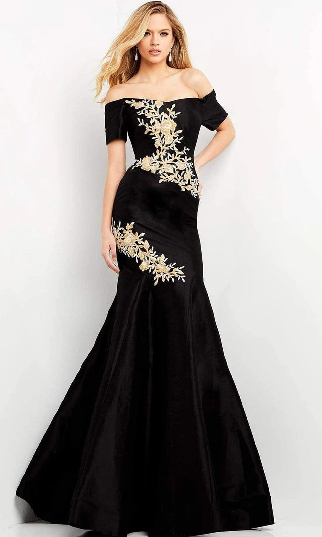 Jovani - 04814 Short Sleeve Off Shoulder Embroidered Trumpet Dress 3 Jovani - 04814 Short Sleeve Off Shoulder Embroidered Trumpet Dress