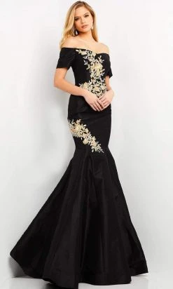 Jovani - 04814 Short Sleeve Off Shoulder Embroidered Trumpet Dress 10 Jovani - 04814 Short Sleeve Off Shoulder Embroidered Trumpet Dress