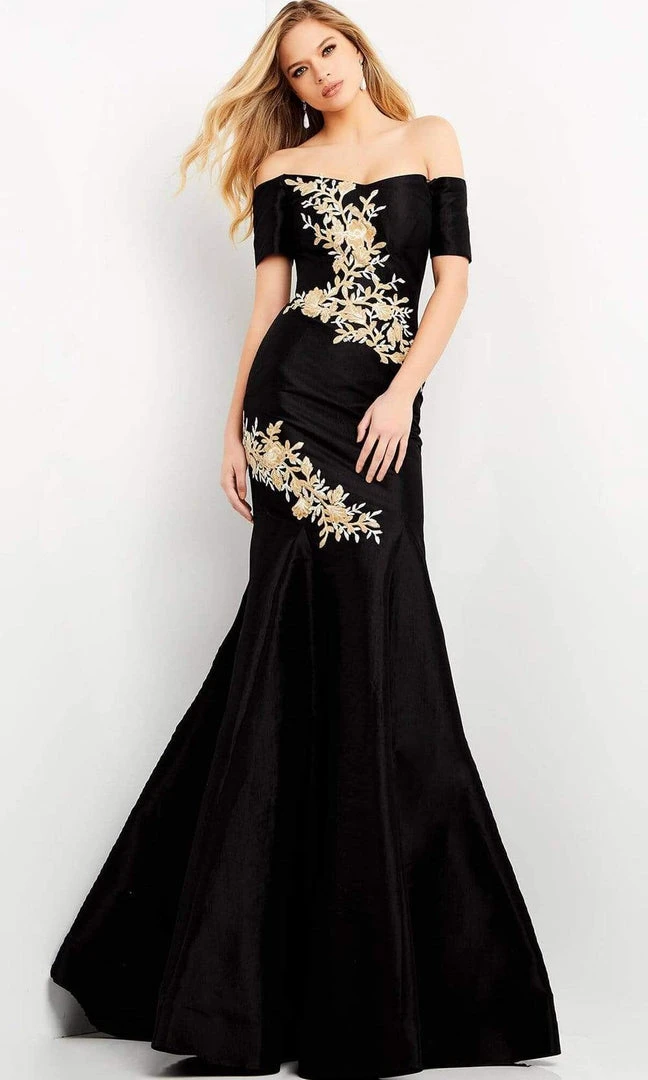 Jovani - 04814 Short Sleeve Off Shoulder Embroidered Trumpet Dress 6 Jovani - 04814 Short Sleeve Off Shoulder Embroidered Trumpet Dress