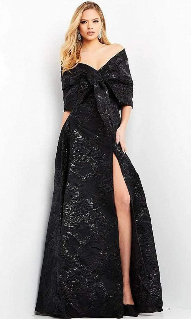 Jovani - 05019 Off Shoulder Jacquard High Slit Gown 3 Jovani - 05019 Off Shoulder Jacquard High Slit Gown