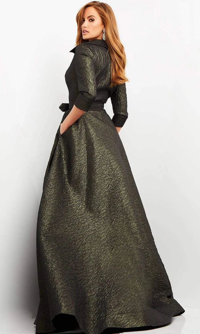 Jovani - 05075 Quarter Sleeve V-Neck Metallic Dress 6 Jovani - 05075 Quarter Sleeve V-Neck Metallic Dress