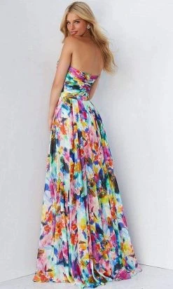Jovani - 05589 Strapless Printed Slit A-line Gown
