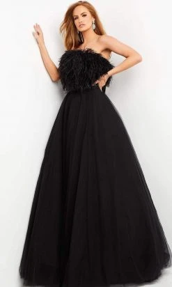 Jovani - 05624 Strapless Feather Fringed A-Line Dress 8 Jovani - 05624 Strapless Feather Fringed A-Line Dress