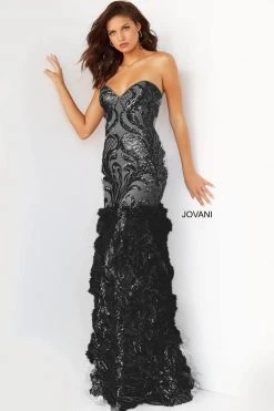 Jovani - 05667 Embellished Sweetheart Feathered Dress With Train 28 Jovani - 05667 Embellished Sweetheart Feathered Dress With Train