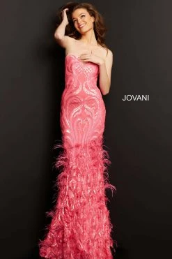 Jovani - 05667 Embellished Sweetheart Feathered Dress With Train 21 Jovani - 05667 Embellished Sweetheart Feathered Dress With Train