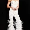 Jovani - 05669 Strapless Sweetheart Feathered Jumpsuit
