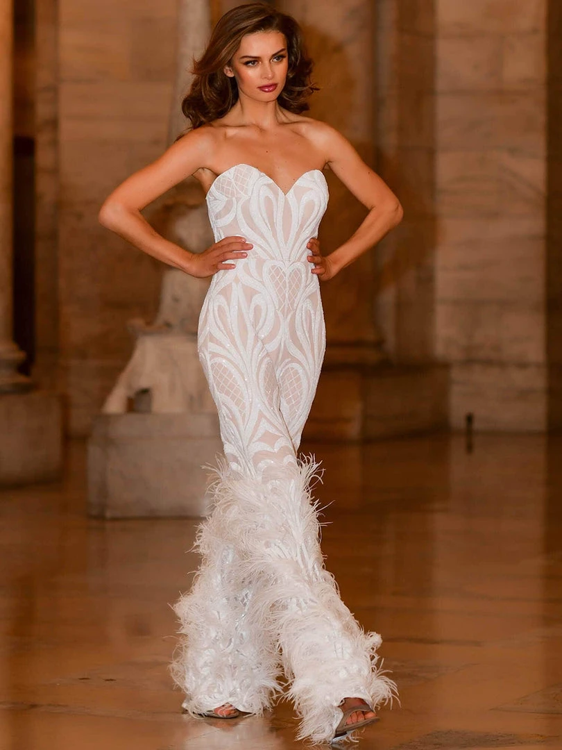 Jovani - 05669 Strapless Sweetheart Feathered Jumpsuit 4 Jovani - 05669 Strapless Sweetheart Feathered Jumpsuit