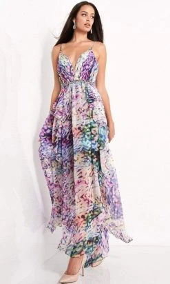 Jovani - 06031 Print Plunging V Neck A-Line Gown 7 Jovani - 06031 Print Plunging V Neck A-Line Gown
