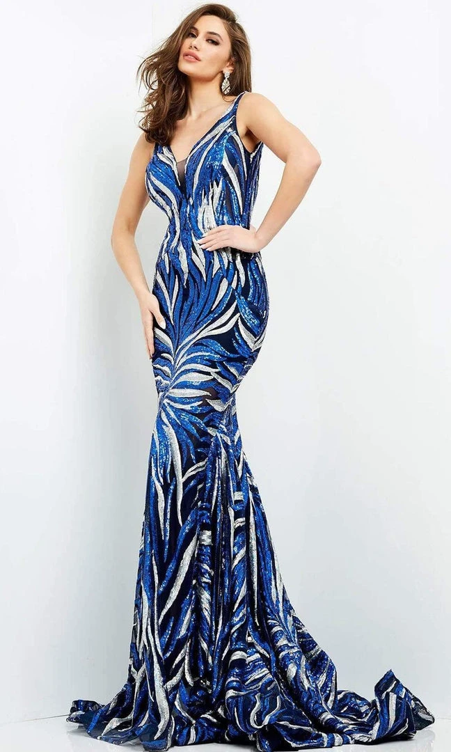 Jovani - 06153 Sequin Plunging V Neck Trumpet Dress 3 Jovani - 06153 Sequin Plunging V Neck Trumpet Dress