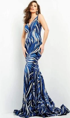 Jovani - 06153 Sequin Plunging V Neck Trumpet Dress 9 Jovani - 06153 Sequin Plunging V Neck Trumpet Dress