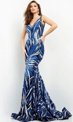 Jovani - 06153 Sequin Plunging V Neck Trumpet Dress 8 Jovani - 06153 Sequin Plunging V Neck Trumpet Dress