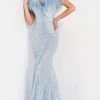 Jovani - 06166 Feather Off-Shoulder Neckline Full Sequin Gown 1 Jovani - 06166 Feather Off-Shoulder Neckline Full Sequin Gown