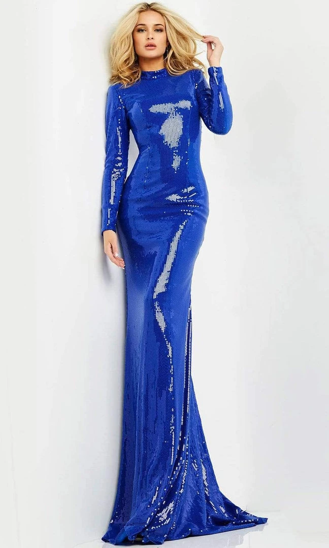 Jovani - 06214 Sequined Long Sleeve High Neck Trumpet Gown 6 Jovani - 06214 Sequined Long Sleeve High Neck Trumpet Gown