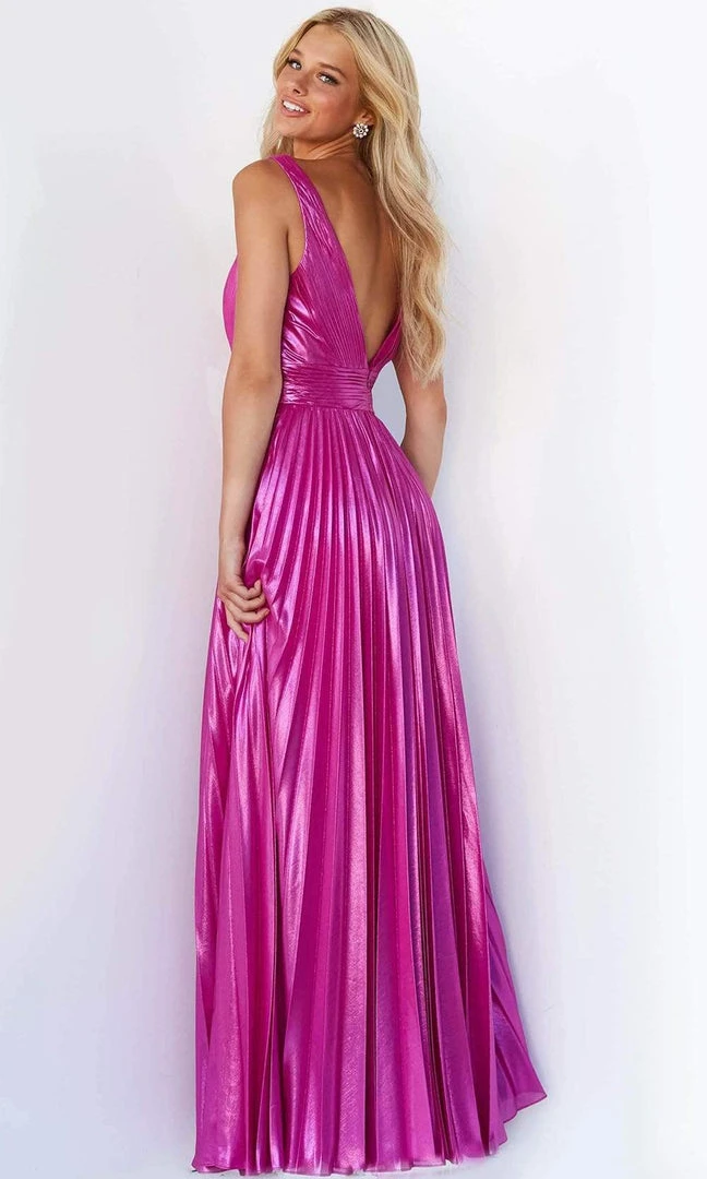 Jovani - 06220 Pleated Metallic High Slit Gown 5 Jovani - 06220 Pleated Metallic High Slit Gown