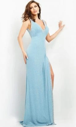 Jovani - 06276 Jewel-Trimmed High Slit Sheath Gown