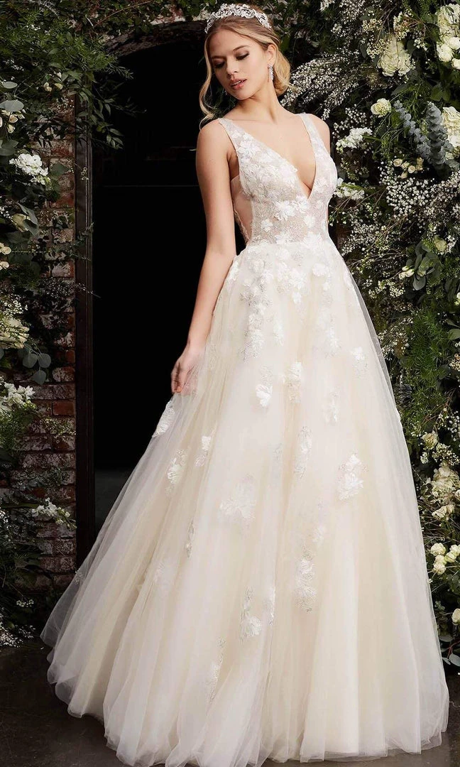 Jovani - 06286 Sheer Floral Applique Bodice Tulle Ballgown 12 Jovani - 06286 Sheer Floral Applique Bodice Tulle Ballgown