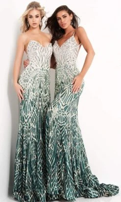 Jovani - 06459 Two Tone Sequined Strapless Sheath Dress