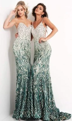 Jovani - 06459 Two Tone Sequined Strapless Sheath Dress