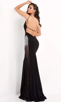 Jovani - 06566 Deep V Neck Embellished Sheath Dress