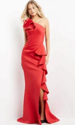 Jovani 06603 - Ruffle Trim Evening Gown With Slit