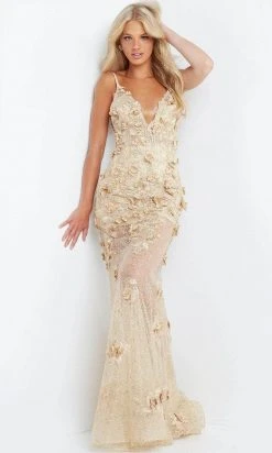 Jovani 06648 - V-Neck Embroidered Prom Dress