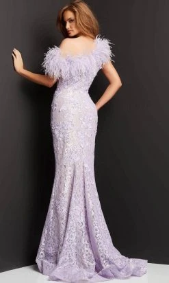 Jovani 06663 - Feathered Asymmetrical Lace Evening Dress 9 Jovani 06663 - Feathered Asymmetrical Lace Evening Dress