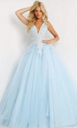 Jovani - 06808 Tulle V Neck And Back Ballgown
