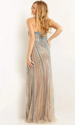 Jovani - 07073 Strapless Sequin Slit Column Gown