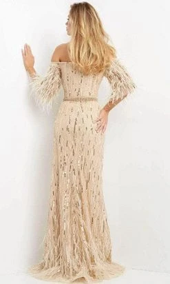 Jovani 07195 - Off-shoulder Quarter Length Sleeves Evening Gown