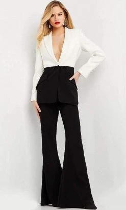 Jovani - 07205 Plunging Neck Two Toned Pantsuit