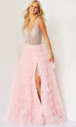 Jovani - 07235 Jeweled High Slit Tulle Gown 11 Jovani - 07235 Jeweled High Slit Tulle Gown