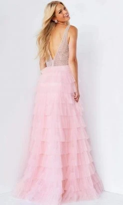 Jovani - 07235 Jeweled High Slit Tulle Gown 8 Jovani - 07235 Jeweled High Slit Tulle Gown