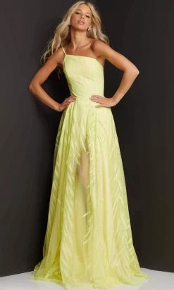 Jovani - 07251 One Shoulder A-Line Dress With Slit