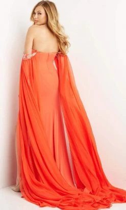 Jovani - 07419 Off Shoulder Cape Sheath Dress